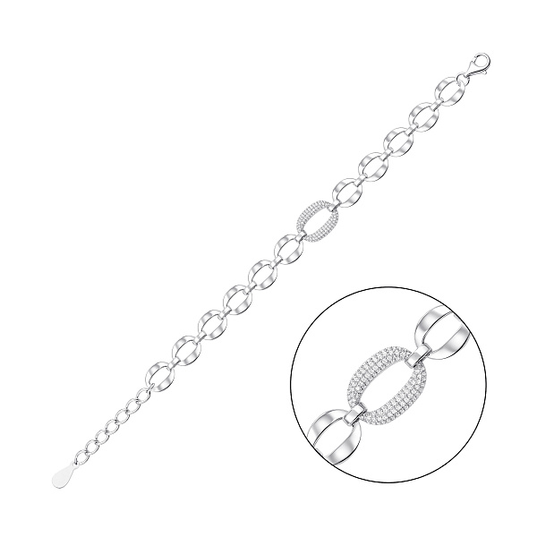 Широкий серебряный браслет с фианитами (арт. 7509/5519) – изображение 1