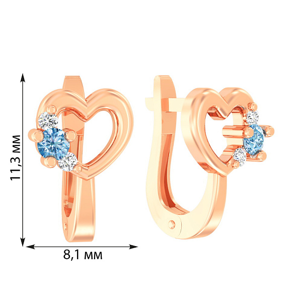 Дитячі золоті сережки «Серденька» з блакитними фіанітами (арт. 110498г) – зображення 4