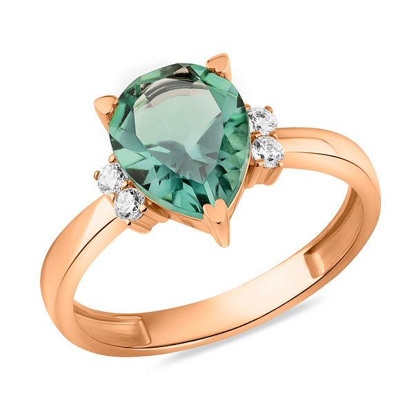 Золотое кольцо с кварцем и фианитами (арт. 141154Псз) – изображение 1