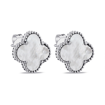 Серебряные серьги Клевер с перламутром (арт. 7518/5645/15п)