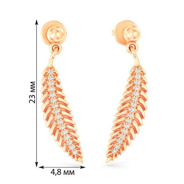 Золотые пусеты Перо с фианитами (арт. 111297) – изображение 3