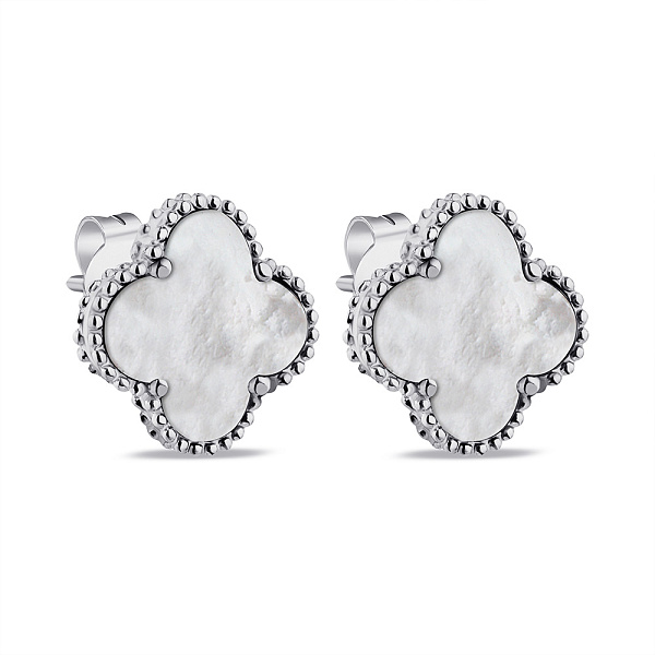 Серебряные серьги Клевер с перламутром (арт. 7518/5645/15п) – изображение 1