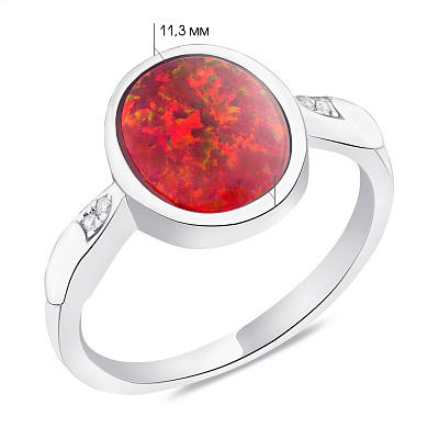 Серебряное кольцо с фианитами и красным опалом  (арт. 7501/6188Пок)