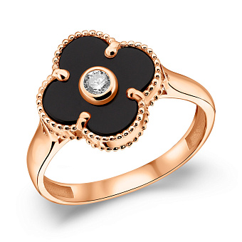 Фото Золотое кольцо Клевер с ониксом (арт. 156306/15о)