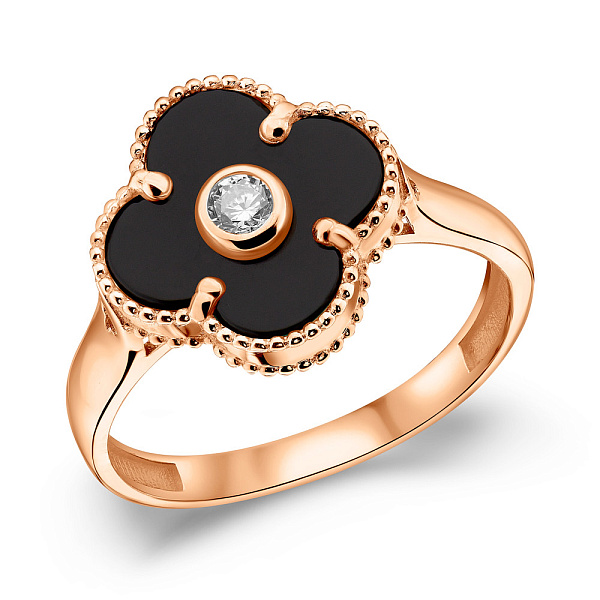 Золота каблучка Конюшина з оніксом (арт. 156306/15о) – зображення 1