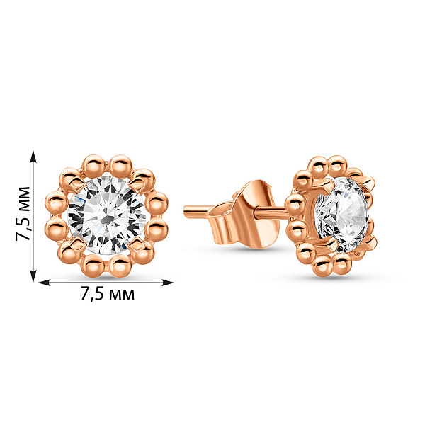 Сережки-пусети з червоного золота з фіанітами (арт. 109702) – зображення 2