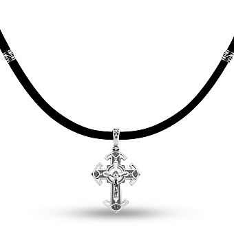 Фото Колье на шнурке с серебряным крестиком (арт. 7307/7-3041.0.4)