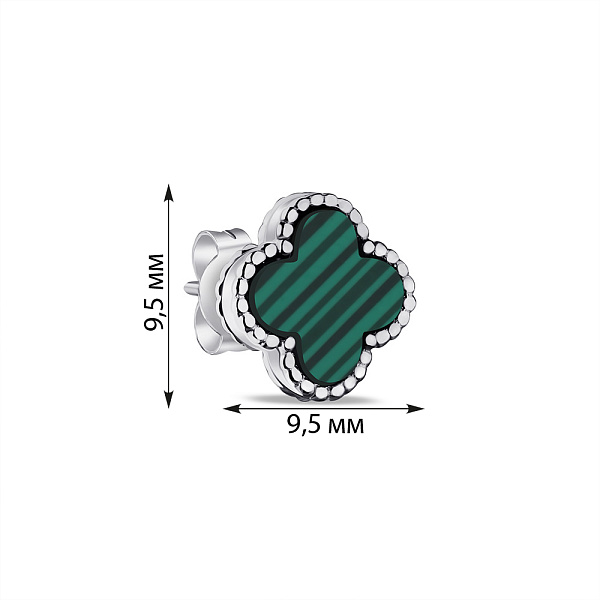 Серебряная моносерьга Клевер с малахитом (арт. 7518/5645/9млхя) – изображение 2