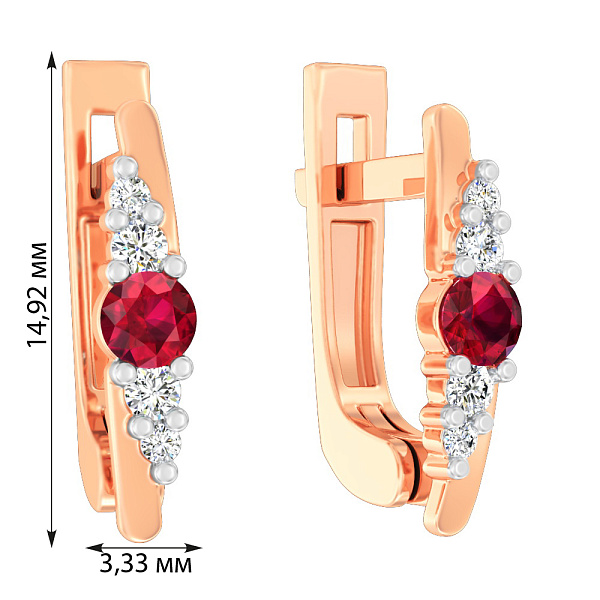 Золоті сережки з рубіном та діамантами (арт. С011064р) – зображення 3