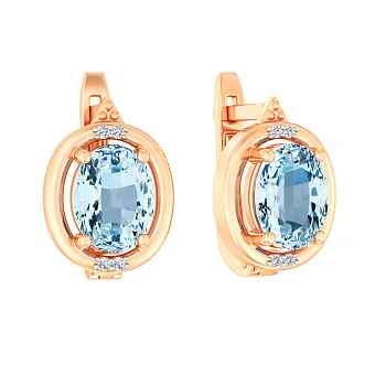 Сережки из красного золота с топазом и фианитами (арт. 111088Пг)