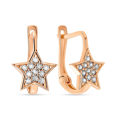 Сережки для детей «Звезды» из золота с фианитами (арт. 107980)