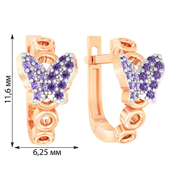 Дитячі сережки "Метелики" з золота з фіолетовими фіанітами (арт. 110480ф) – зображення 4