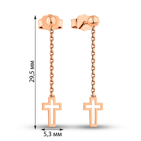 Сережки-пусети з червоного золота Хрестики (арт. 1091246) – зображення 3