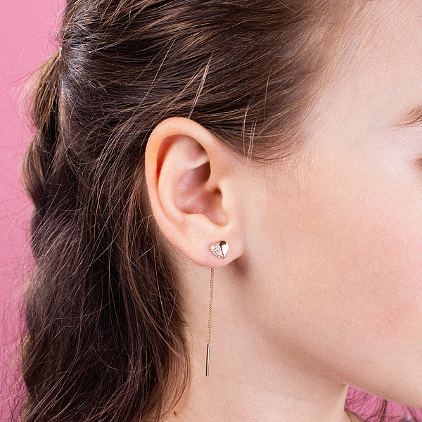 Золоті сережки-ланцюжки «Сердечка» з фіанітами (арт. 101714) – зображення 2