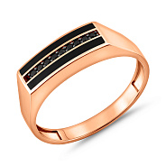 Фото Золотий перстень з емаллю і чорними фіанітами (арт. 170072ч)