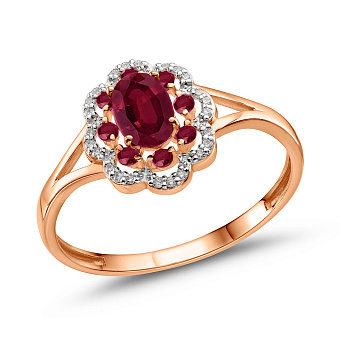 Кольцо из красного золота с рубином и бриллиантами (арт. К011088р)
