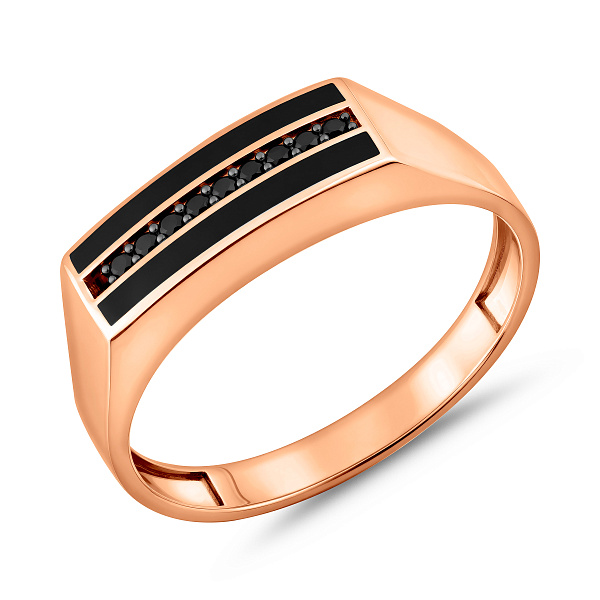 Золотий перстень з емаллю і чорними фіанітами (арт. 170072ч) – зображення 1