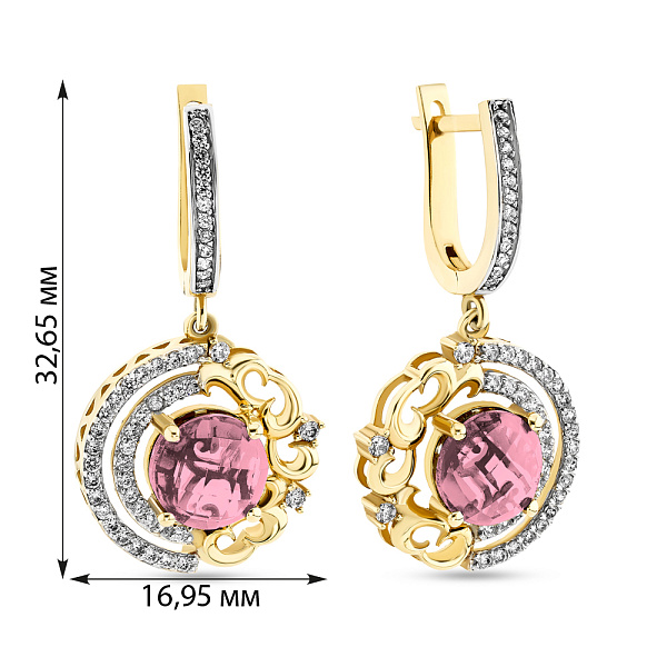 Золотые сережки-подвески с кварцем и фианитами (арт. 103390жПр) – изображение 3