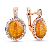Золоті сережки з бурштином та фіанітами (арт. 110427ПЯ)