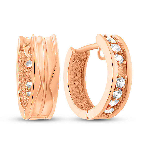 Серьги-кольца из красного золота с фианитами (арт. 109272/15) – изображение 1
