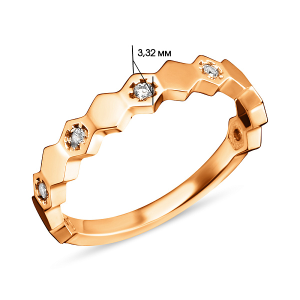 Золотое кольцо в красном цвете металла (арт. 154748) – изображение 2