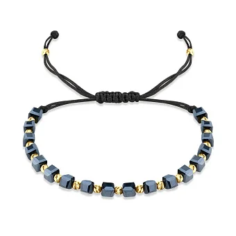 Браслет на шелковой нити с вставками из серебра и с гематитом (арт. 7309/2408чжгмт)