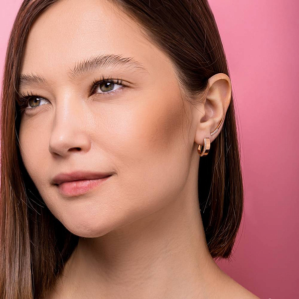 Золотые серьги-клаймберы с фианитами (арт. 2106203101) – изображение 3