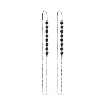 Срібні сережки-протяжки з оніксом (арт. 7502/9341о)