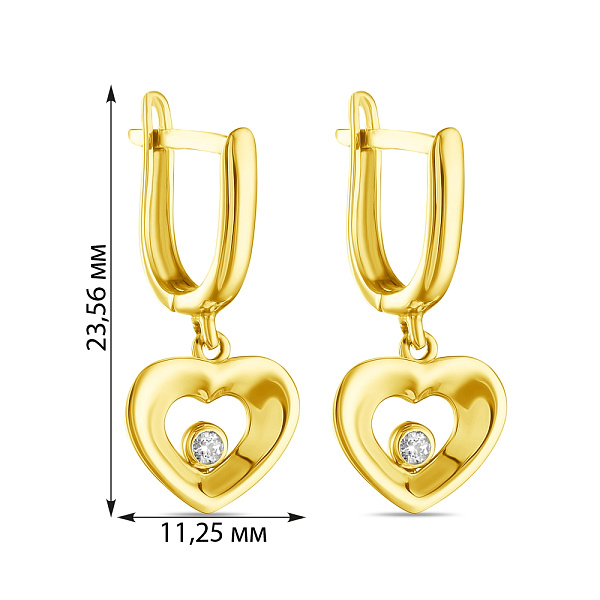 Золотые серьги с подвесками «Сердечки» (арт. 106286ж) – изображение 2