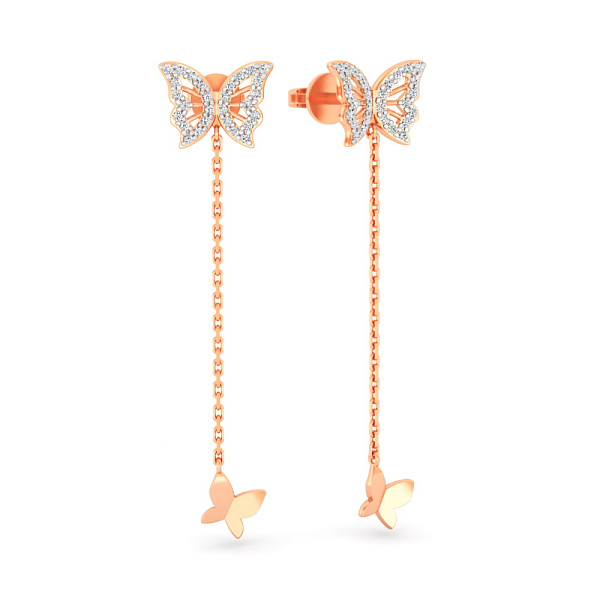 Серьги-пусеты "Бабочки" из золота с фианитами (арт. 111223) – изображение 1