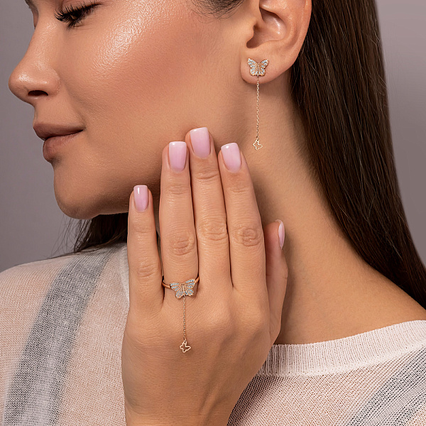 Золота каблучка Метелики з підвіскою (арт. 141222) – зображення 4