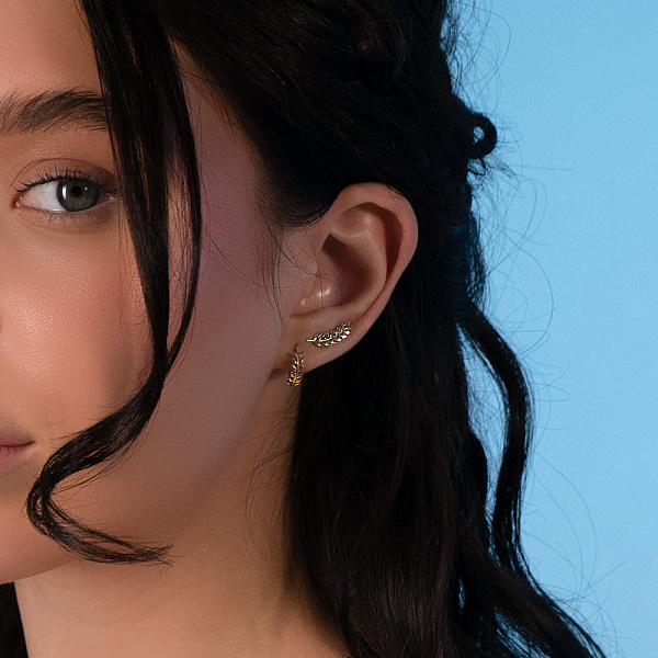 Серьги-клаймберы "Колосок" из золота (арт. 111166ж) – изображение 3