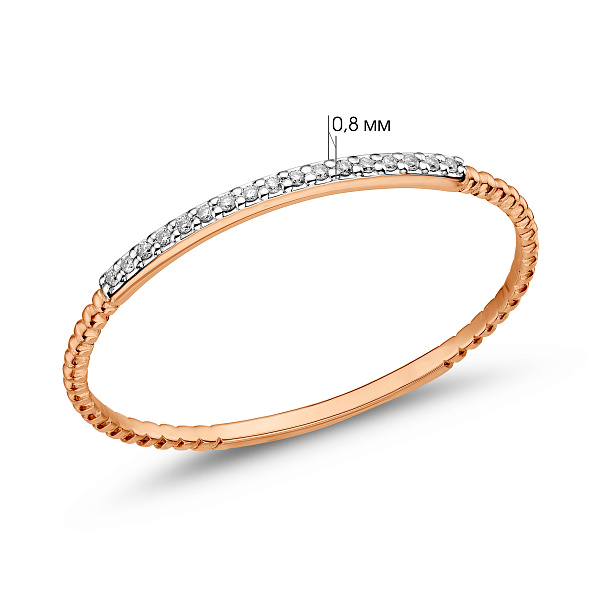 Тонка каблучка з червоного золота з діамантами (арт. К011354) – зображення 3