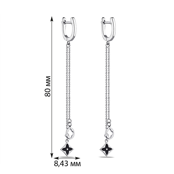 Серебряные серьги-подвески с черной эмалью (арт. 7502/4443еч) – изображение 2