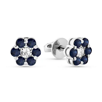 Золоті пусети з сапфірами і діамантом (арт. Т011634бс)