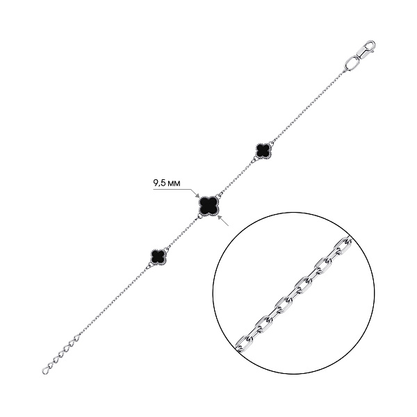Серебряный браслет Клевер с ониксом (арт. 7509/638обрп) – изображение 2