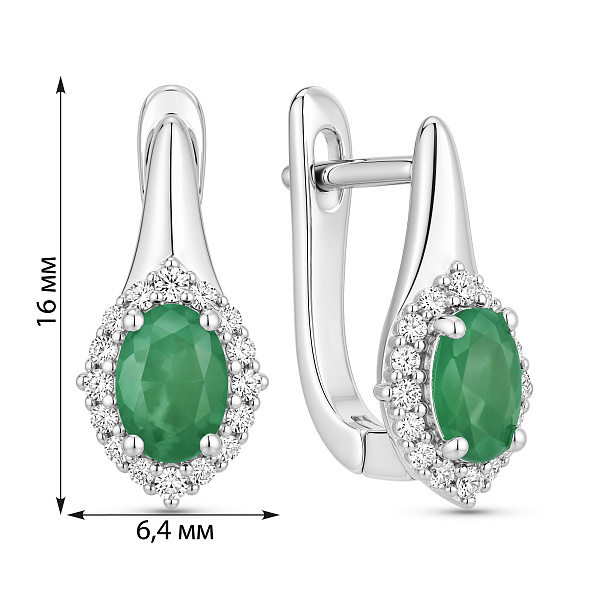 Серебряные серьги с изумрудом и фианитами (арт. 7502/10595Изм) – изображение 2