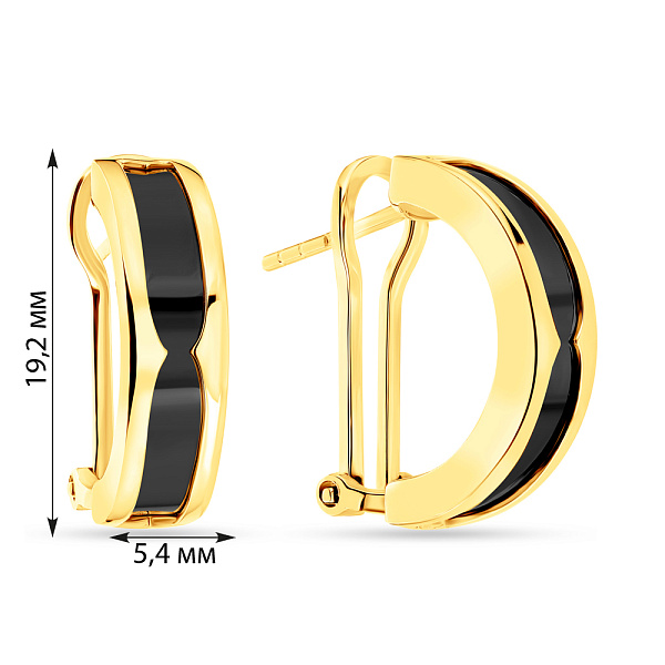 Сережки з жовтого золота з оніксом (арт. 108705жбо) – зображення 2