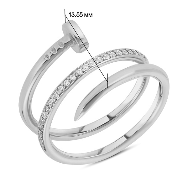 Каблучка Цвях з білого золота з фіанітами (арт. 154300б) – зображення 2