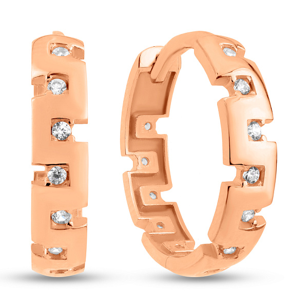 Сережки-кільця з червоного золота з фіанітами (арт. 1091445) – зображення 1