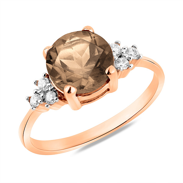 Золотое кольцо с кварцем и фианитами (арт. 153525Кд) – изображение 1