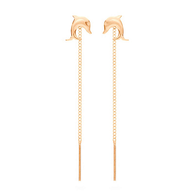 Золотые серьги протяжки «Дельфины» для детей  (арт. 101025)