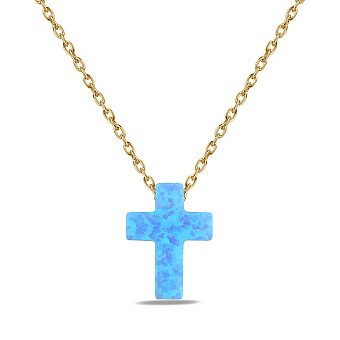 Серебряное колье с крестиком из синего опала (арт. 7507/441жПос)