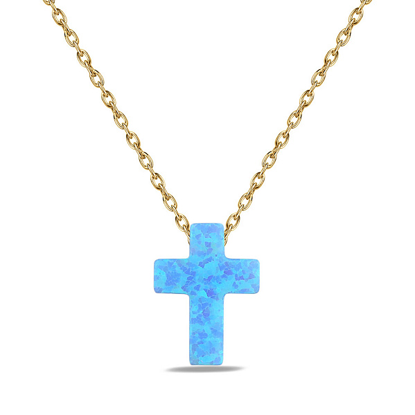 Серебряное колье с крестиком из синего опала (арт. 7507/441жПос) – изображение 1