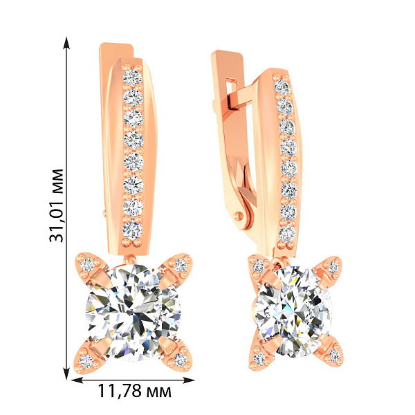 Золотые серьги с подвесками и фианитами (арт. 110153) – изображение 2