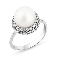 Каблучка з білого золота з перлиною та фіанітами (арт. 151167бпрлб)