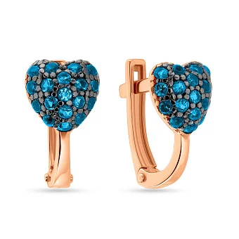 Детские золотые серьги «Сердечки» с голубыми фианитами (арт. 110262г)