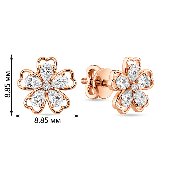 Серьги из красного золота Цветочки с фианитами (арт. 110004) – изображение 4