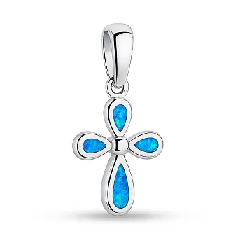 Серебряный подвес Крестик с опалом (арт. 7503/4417Пос)