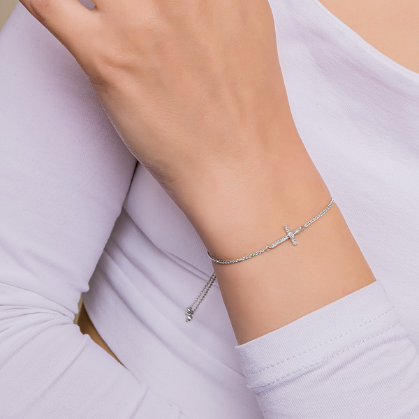 Браслет Хрест з білого золота з діамантами (арт. Б341627005б) – зображення 3